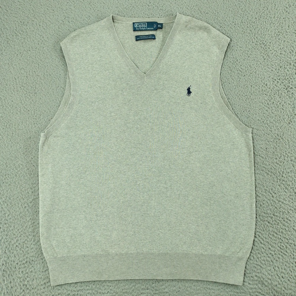 Polo Ralph Lauren Sweater Vest Mens XL Gray 100% Pima Cotton V Neck Pullover